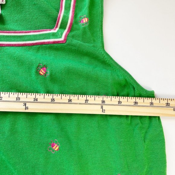 Quacker Factory Green Pink Bee Embroidered Silk Blend Knit Tank Top Preppy - 2X - Picture 4 of 6